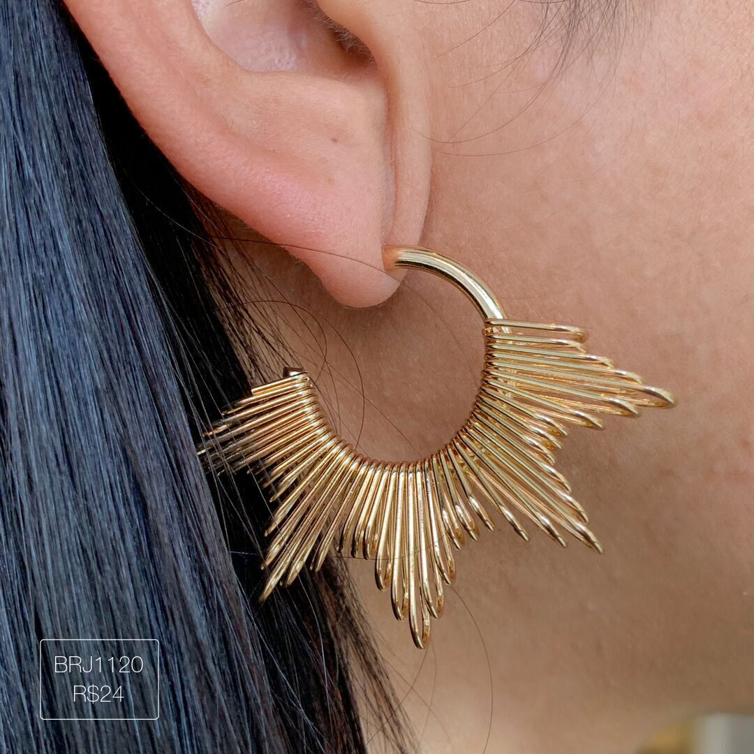 Brinco Argola Raios de Fios Lisa Dourada